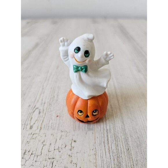 Vintage ceramic ghost pumpkin village Halloween fall decor miniature - Picture 1 of 8